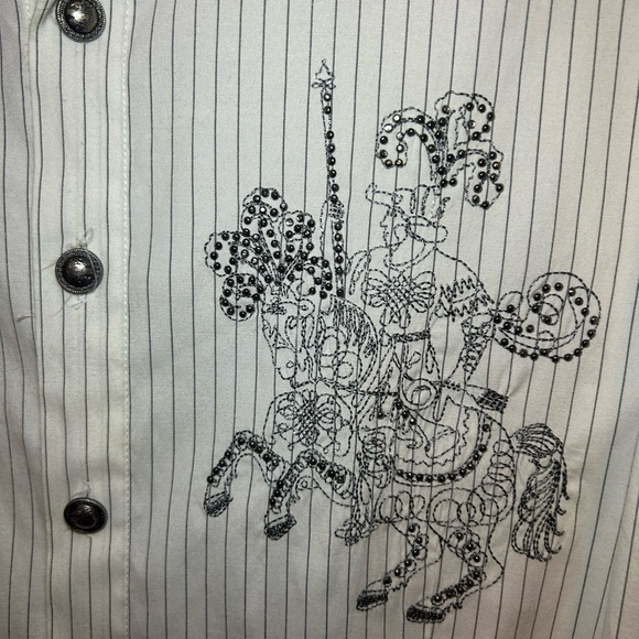 Rhinstone studded longsleeve button up striped dress shirt - Picture 8 of 11